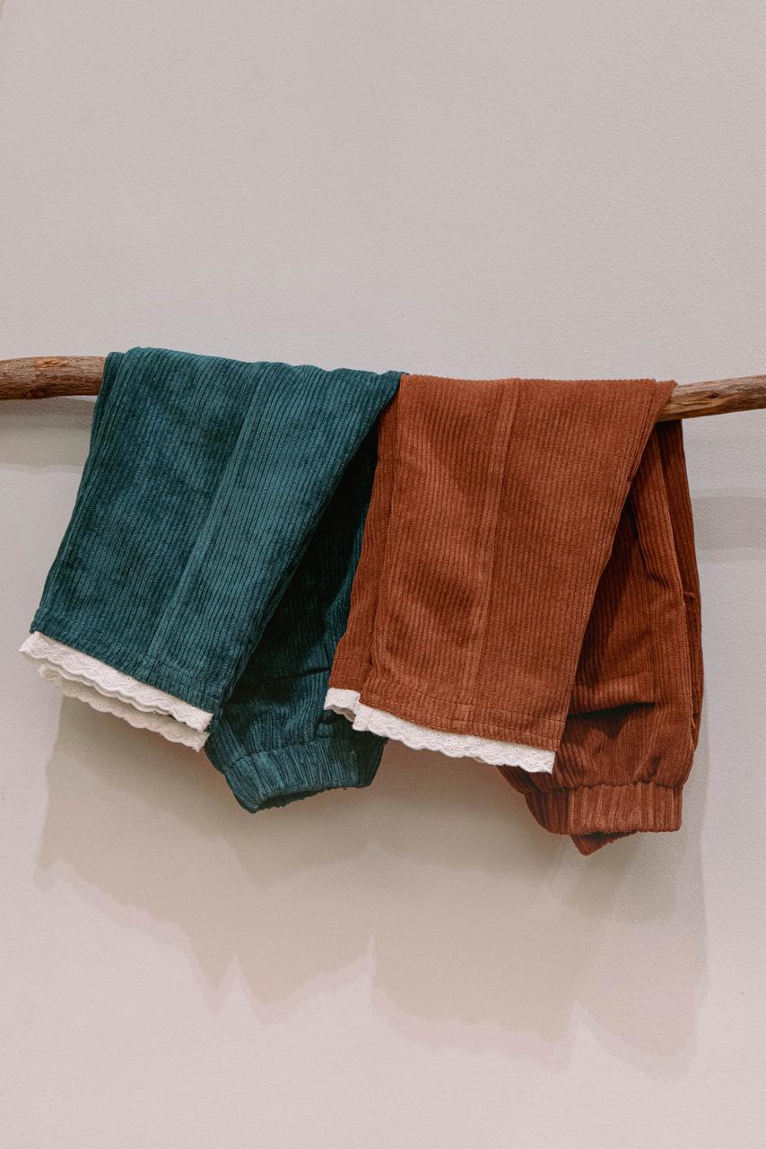 Corduroy Velvet Pants With Lace